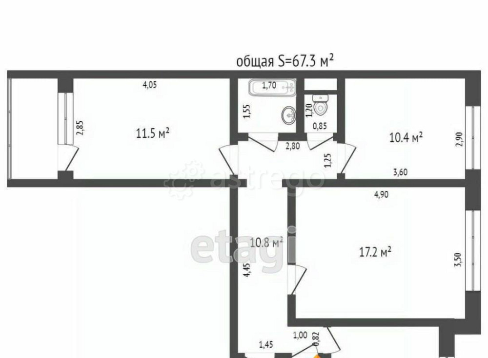 3-комн. квартира, 63.1 м2, 9/10 эт. Бийск - изображение 2
