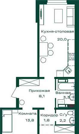 2-комн. квартира, 65.5 м2, 6/8 эт. Майма