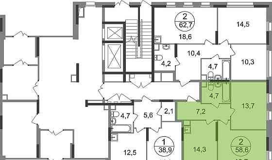 2-комн. квартира, 58 м2, 1/17 эт. Москва