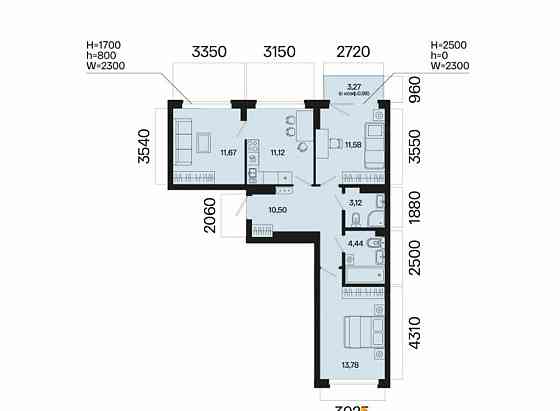 3-комн. квартира, 67.19 м2, 5/7 эт. Уфа