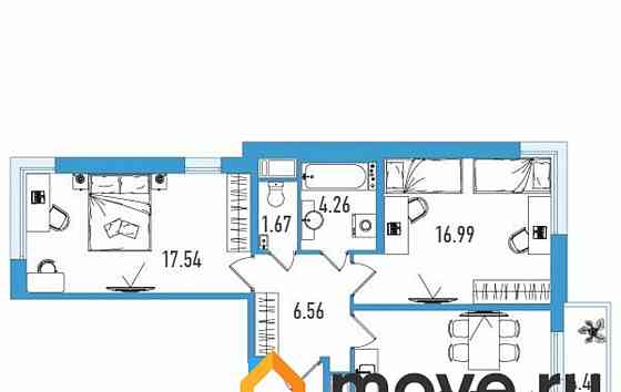 2-комн. квартира, 70.02 м2, 3/18 эт. Санкт-Петербург
