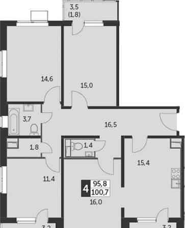 4-комн. квартира, 100.7 м2, 14/25 эт. Москва