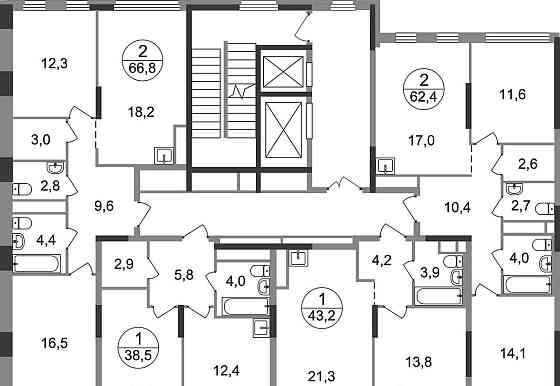 2-комн. квартира, 66 м2, 5/17 эт. Москва