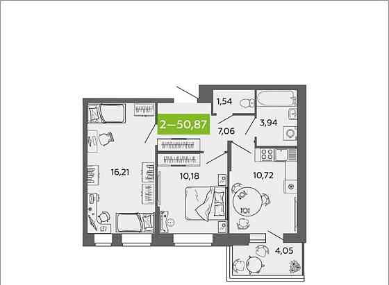 2-комн. квартира, 50.87 м2, 9/9 эт. Северодвинск