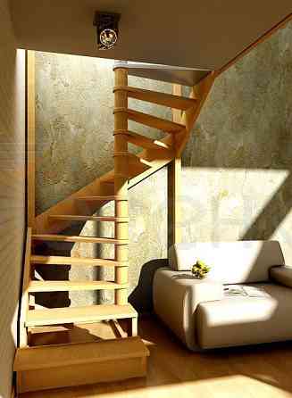 Деревянная лестница с поворотом ЛЕС-01 универсальная маршевая Новосибирск