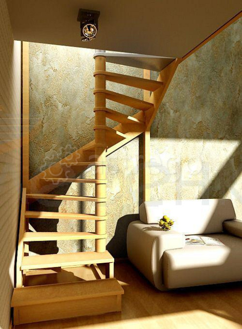 Деревянная лестница с поворотом ЛЕС-01 универсальная маршевая Новосибирск - изображение 1