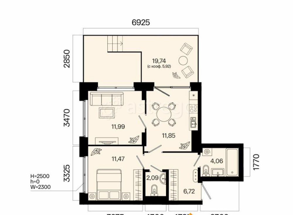 2-комн. квартира, 54.1 м2, 1/7 эт. Уфа - изображение 6