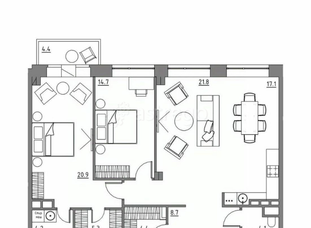 3-комн. апарт-ы, 105.6 м2, 4/6 эт. Видное - изображение 1