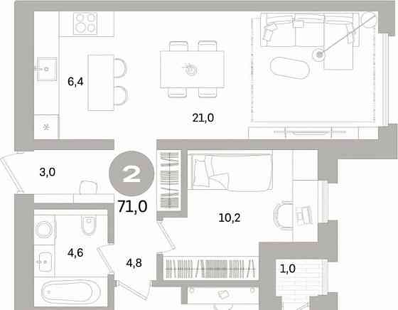2-комн. квартира, 70.99 м2, 6/16 эт. Санкт-Петербург