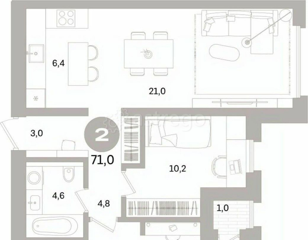 2-комн. квартира, 70.99 м2, 6/16 эт. Санкт-Петербург - изображение 1