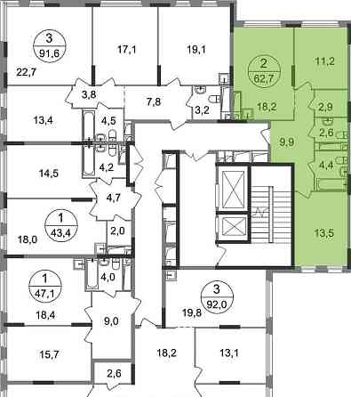 2-комн. квартира, 62 м2, 15/17 эт. Москва