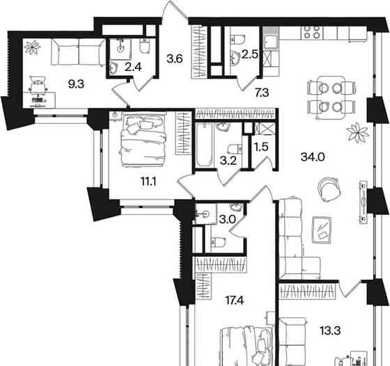 4-комн. квартира, 111.9 м2, 13/26 эт. Москва