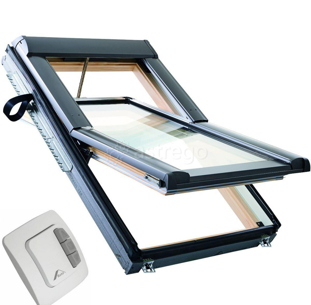 Окно мансардное деревянное Roto Designo R68C H2E. Электрическое. ThermoBlock WD. Настенный переключа Ижевск - изображение 1