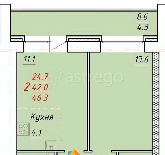 2-комн. квартира, 46.3 м2, 1/9 эт. Новоалтайск - изображение 1