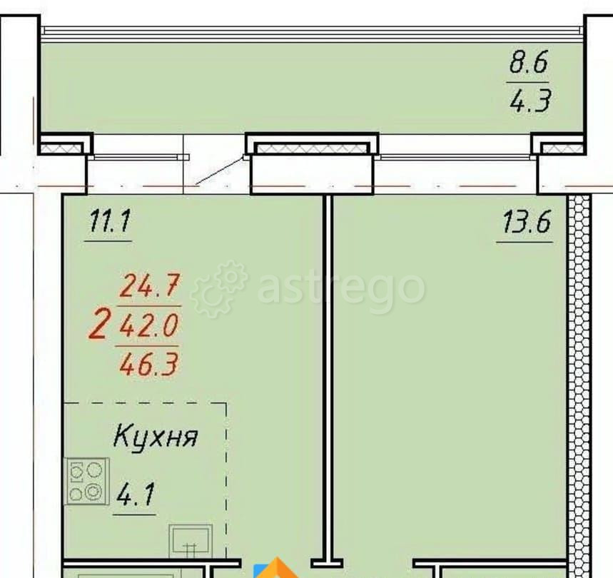 2-комн. квартира, 46.3 м2, 1/9 эт. Новоалтайск - изображение 1