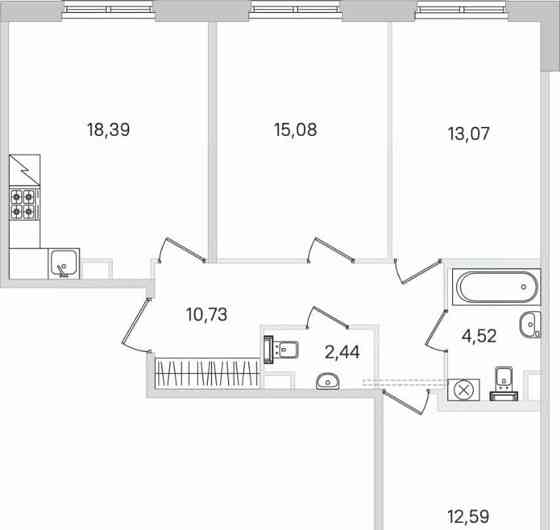 3-комн. квартира, 78.65 м2, 1/4 эт. Санкт-Петербург