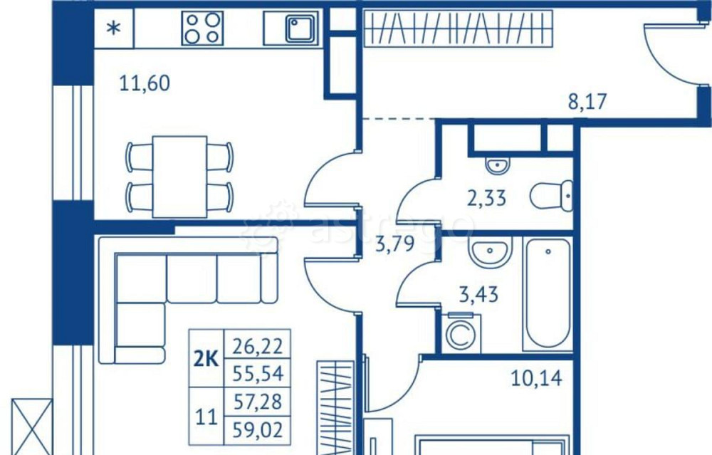 2-комн. квартира, 55.54 м2, 12/22 эт. Королев - изображение 1