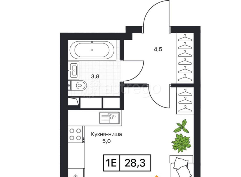 Студия, 28.3 м2, 9/13 эт. Пушкино - изображение 1