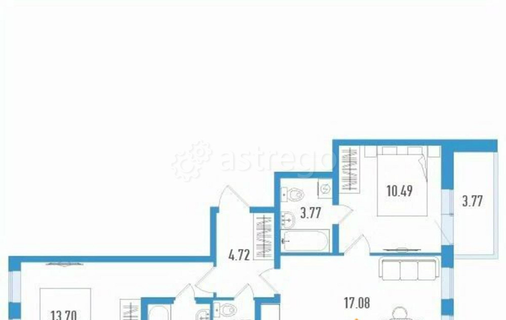 2-комн. квартира, 57.37 м2, 2/12 эт. Санкт-Петербург - изображение 1
