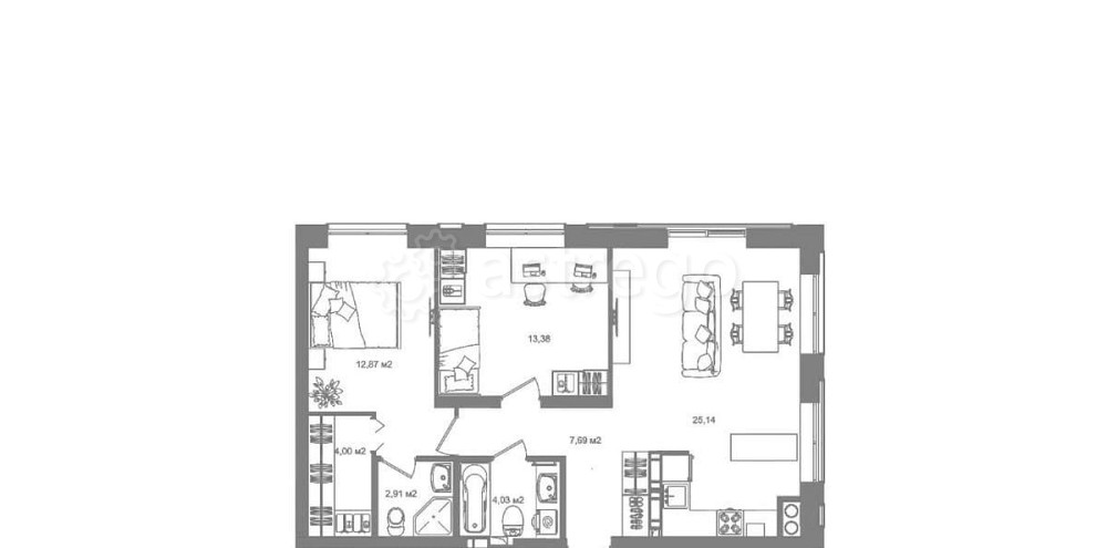 2-комн. квартира, 71.14 м2, 23/23 эт. Астрахань - изображение 1