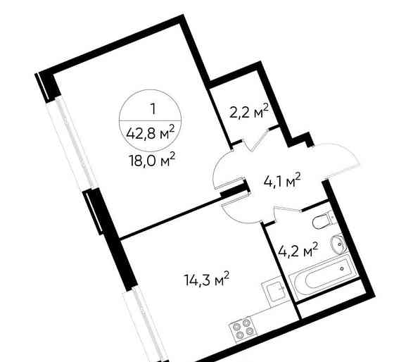 1-комн. квартира, 42 м2, 2/17 эт. Москва