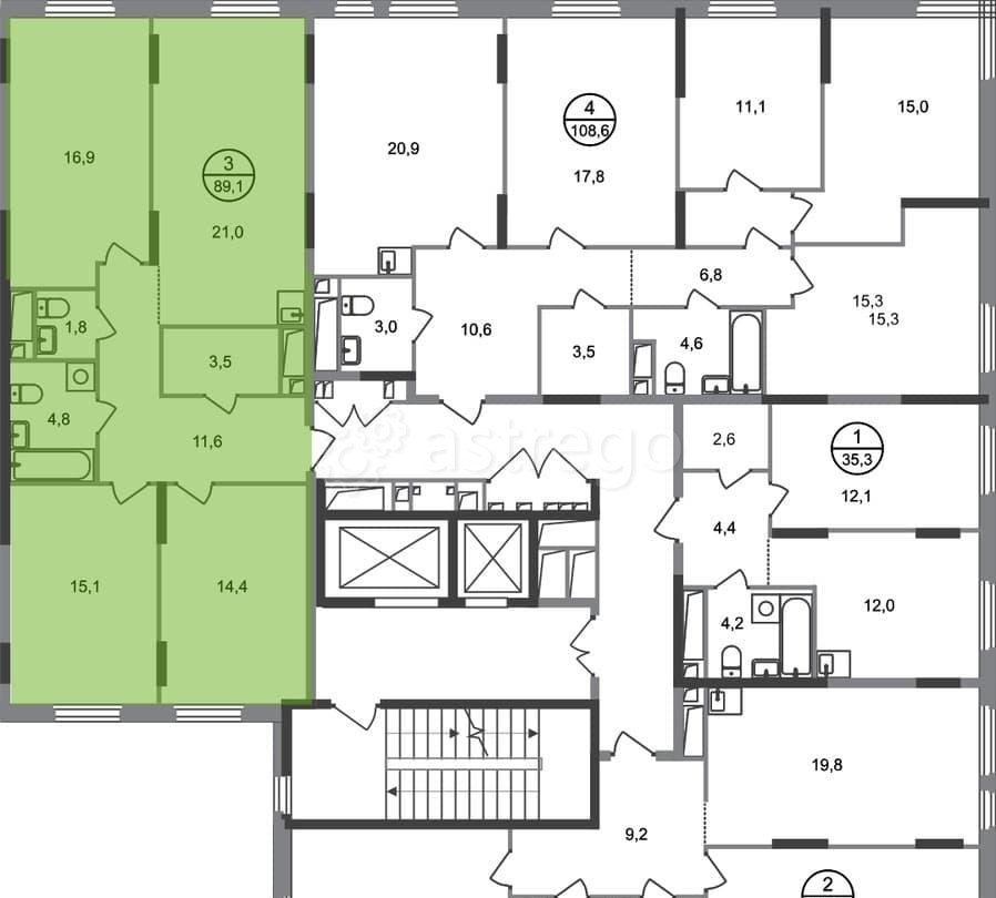 3-комн. квартира, 89 м2, 16/17 эт. Москва - изображение 6
