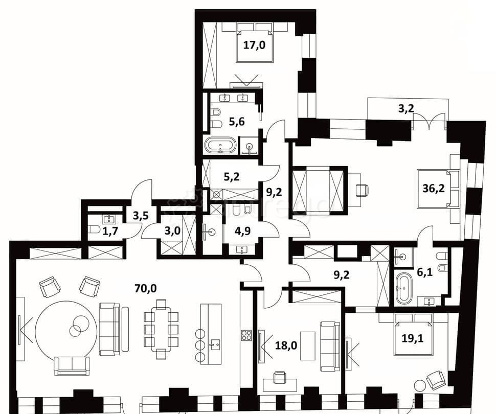 4-комн. квартира, 221.7 м2, 6/8 эт. Москва - изображение 1