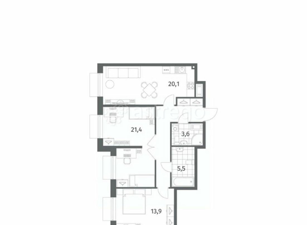 2-комн. квартира, 75.9 м2, 4/8 эт. Санкт-Петербург - изображение 6