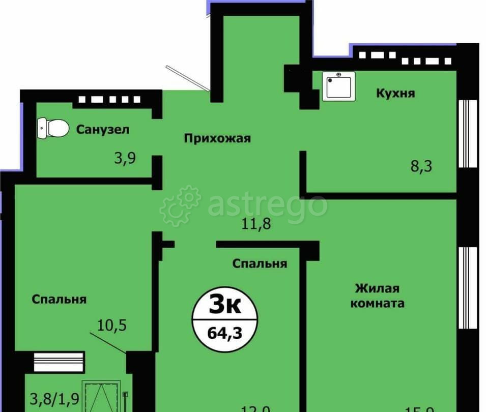 3-комн. квартира, 64.3 м2, 17/19 эт. Красноярск - изображение 1