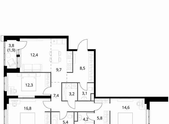 4-комн. квартира, 105.3 м2, 2/25 эт. Москва