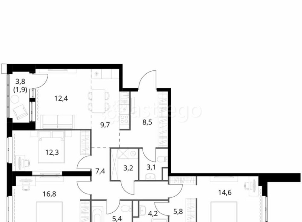 4-комн. квартира, 105.3 м2, 2/25 эт. Москва - изображение 3