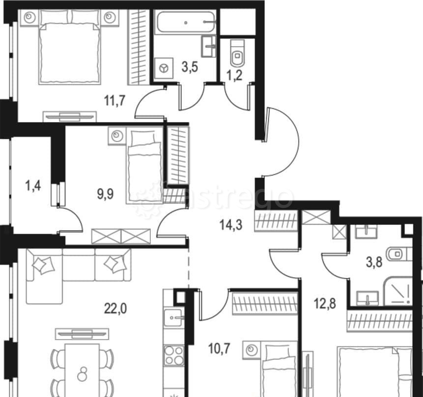 4-комн. квартира, 91.3 м2, 2/9 эт. Москва - изображение 2