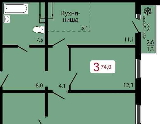 3-комн. квартира, 74 м2, 15/17 эт. Красноярск
