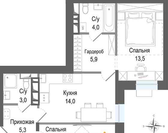 2-комн. квартира, 64.3 м2, 3/8 эт. Королев