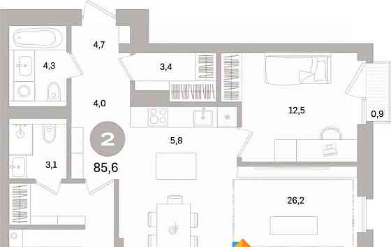 2-комн. квартира, 85.59 м2, 13/15 эт. Санкт-Петербург