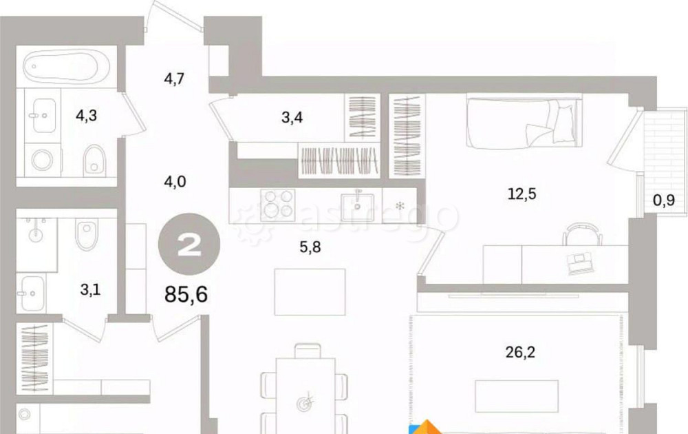 2-комн. квартира, 85.59 м2, 13/15 эт. Санкт-Петербург - изображение 2