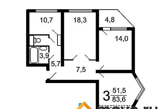 3-комн. квартира, 81.6 м2, 17/17 эт. Видное