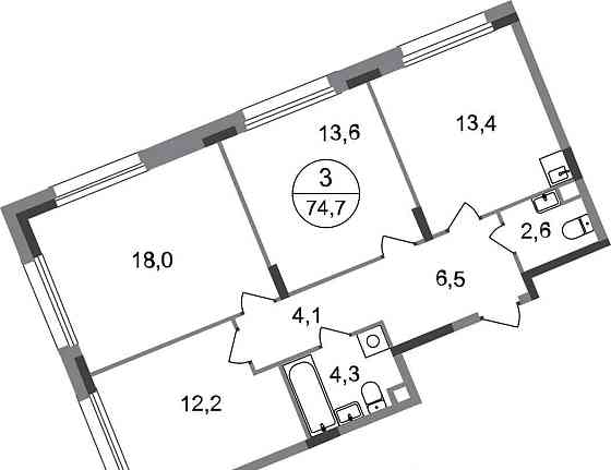 3-комн. квартира, 74 м2, 1/17 эт. Москва