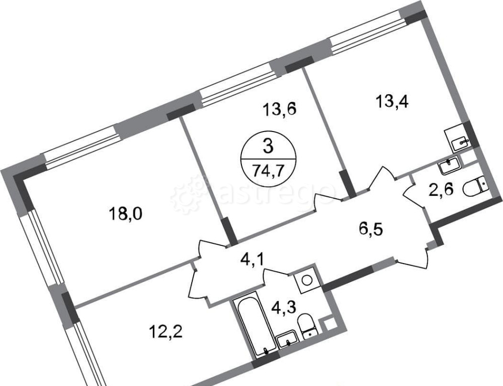 3-комн. квартира, 74 м2, 1/17 эт. Москва - изображение 1