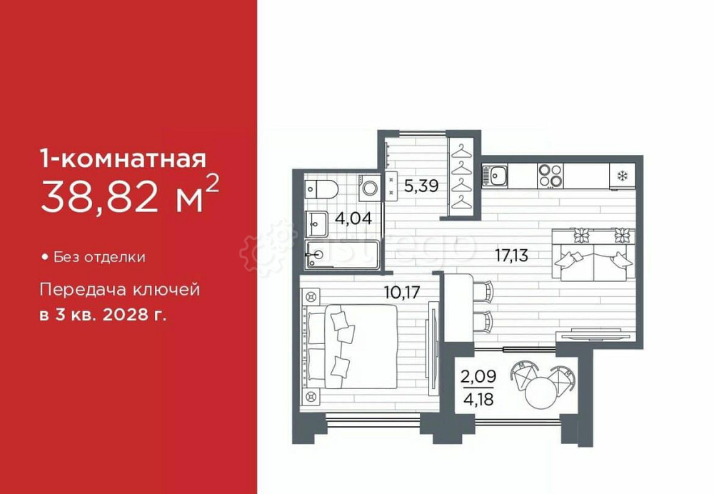 1-комн. квартира, 38.82 м2, 11/12 эт. Санкт-Петербург - изображение 1