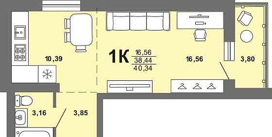 1-комн. квартира, 40.34 м2, 8/8 эт. Майма