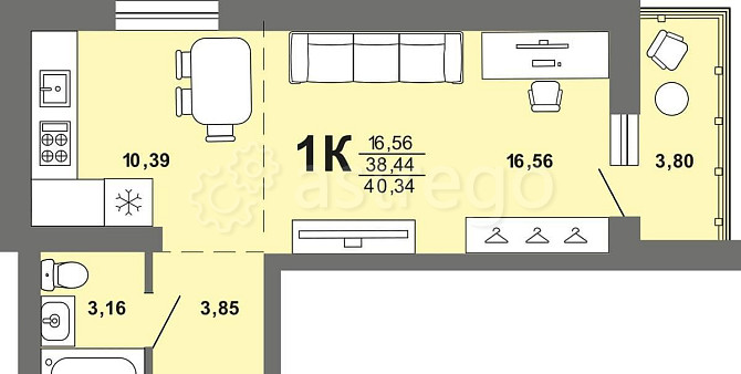 1-комн. квартира, 40.34 м2, 8/8 эт. Майма - изображение 1