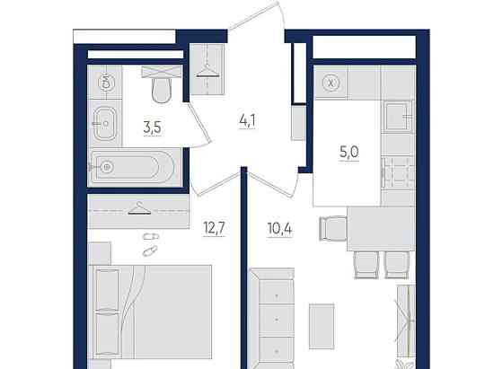 2-комн. квартира, 36.3 м2, 15/22 эт. Уфа