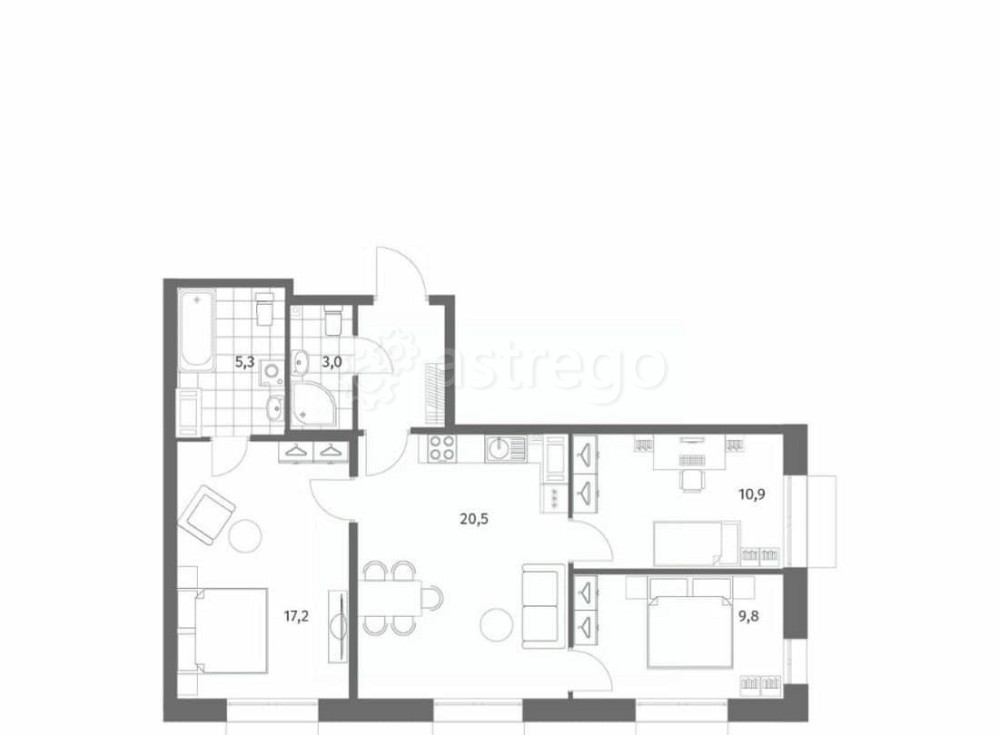 3-комн. квартира, 70.9 м2, 3/13 эт. Санкт-Петербург - изображение 5