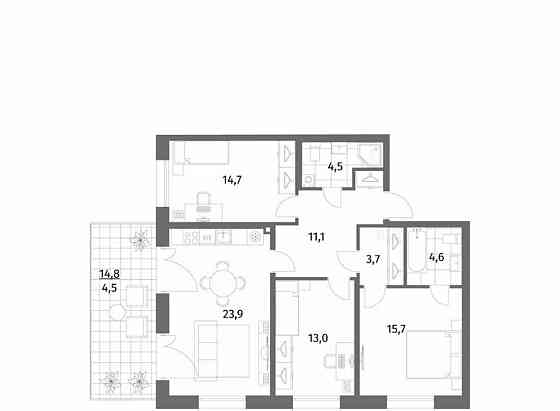3-комн. квартира, 95.7 м2, 1/6 эт. Санкт-Петербург
