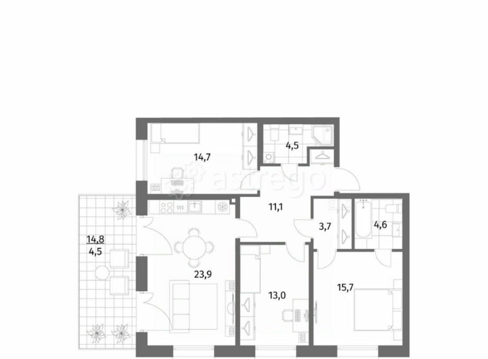 3-комн. квартира, 95.7 м2, 1/6 эт. Санкт-Петербург - изображение 4