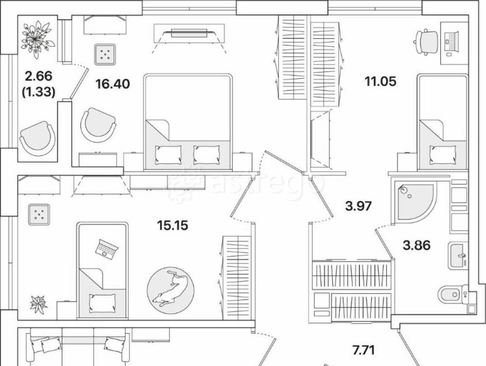 3-комн. квартира, 81.93 м2, 11/12 эт. Санкт-Петербург - изображение 1
