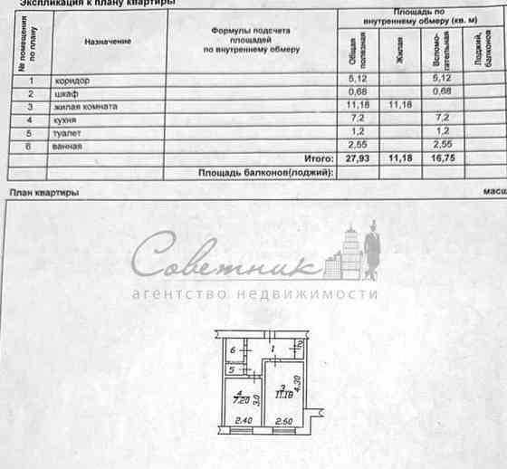 1-комн. квартира, 27.93 м2, 4/8 эт. Старый Оскол