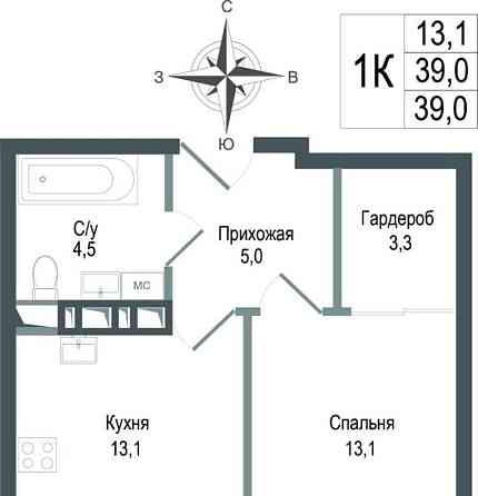 1-комн. квартира, 39 м2, 2/8 эт. Королев