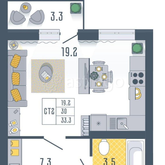 Студия, 33.3 м2, 8/17 эт. Астрахань - изображение 2